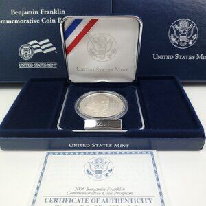 Benjamin Franklin Commemorative Coin 2006 Silver Dollar COA US Mint Proof in Box